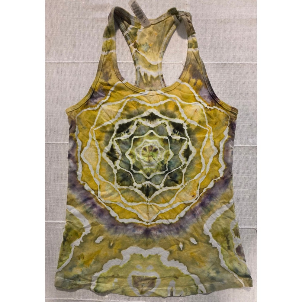 Bella + Canvas Ice Dye Mandala Racerback Tank Top Yellow Green Small